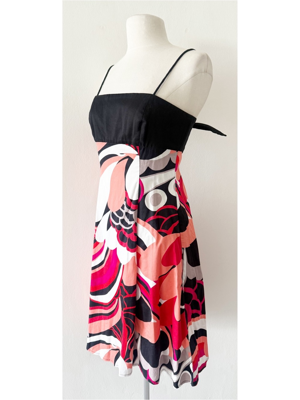 Vintage Y2K Nine West Abstract Retro Print Cotton Tie Back Mini Dress Size 4